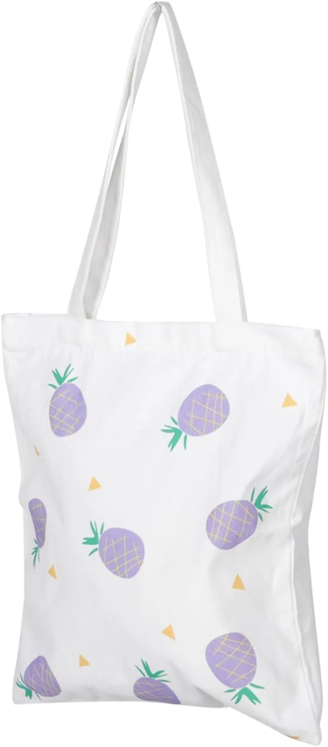 1pc Pineapple Prints Canvas Tote Bag Reusable Portable Shoulder Pouch for Shopping Travel and Beach Use Lightweight Grocery Tote for Women