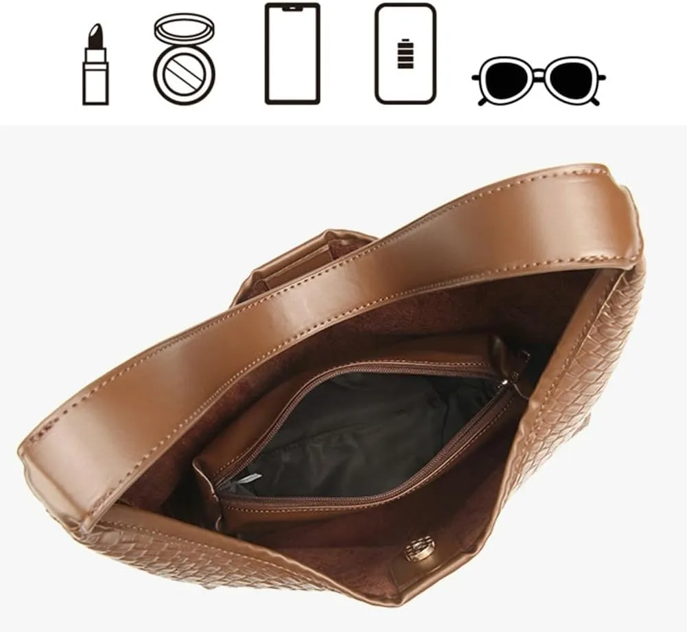 2 Pcs Slouchy PU Leather Underarm Shoulder Bag Women Trendy Hobo Bags Crossbody Crescent Purses Satchel Tote Handbag