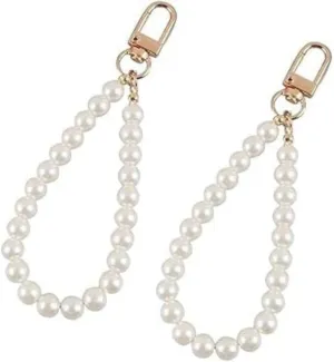 2Pcs Wristlet Keychain, White Faux Pearl Keychain Straps Beaded Keyring Lanyard Key, Chain Holder Wristlet Key Ring Wrist Strap, Elegant Purse Lanyard Strap Keyrings