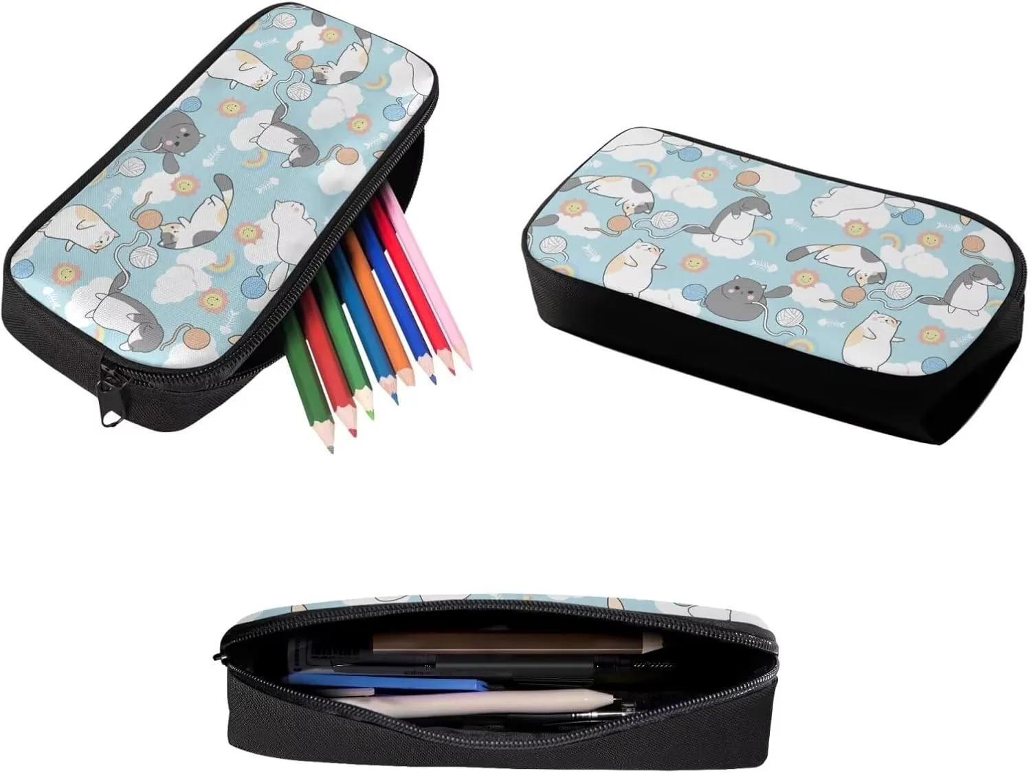 3 Pcs Backpack Set for Girls Cat School Backpack with Lunch Box and Pencil Cases for Kids School Bag Set Lightweight Backpack Thermal Insulated Lunch Bag