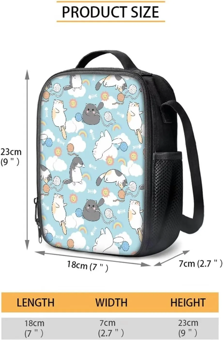 3 Pcs Backpack Set for Girls Cat School Backpack with Lunch Box and Pencil Cases for Kids School Bag Set Lightweight Backpack Thermal Insulated Lunch Bag