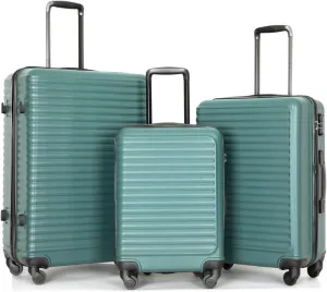 3 Piece Lightweight ABS Luggage Set with Combination Keys and Spinner Wheels, 20/24/28 Inch, Green