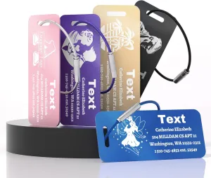 4-100 Pack Personalized Luggage Tags, Custom Engraved Aluminum Luggage Tags with Steel Loop for Suitcases, Custom Name ID Baggage Tags, Waterproof and Two Sided Engraving (Purple)