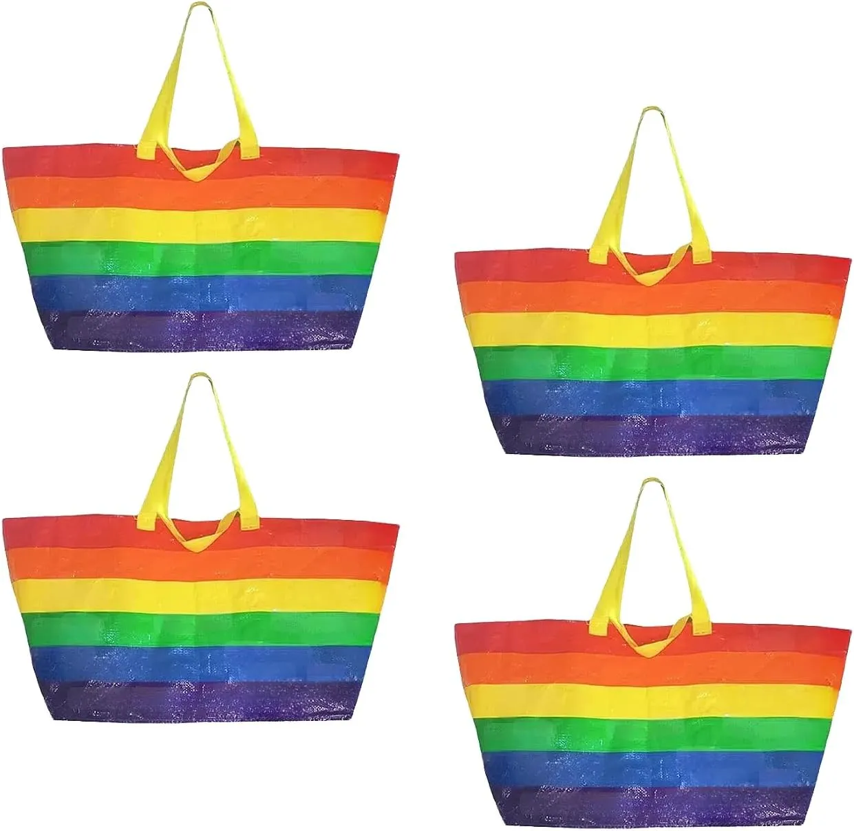 4-Pack Extra Large Rainbow Woven Waterproof Tote Bags - Double Handle Reusable Shopping Bags, Pride Month LGBTQ  Gift