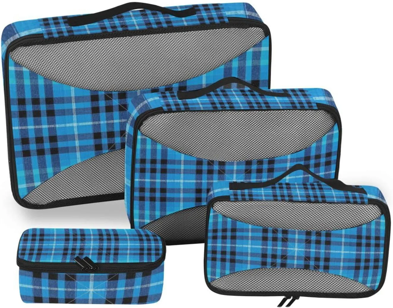 4 Pcs set organizer bags for Mesh Travel Essentials buffalo Turquoise Plaid Checked lightweight cubes for diaper bag