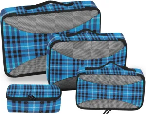 4 Pcs set organizer bags for Mesh Travel Essentials buffalo Turquoise Plaid Checked lightweight cubes for diaper bag