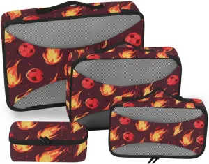4 Pcs set organizer for closet Mesh Travel Essentials Football Flame Football Splash lightweight cubes for diaper bag