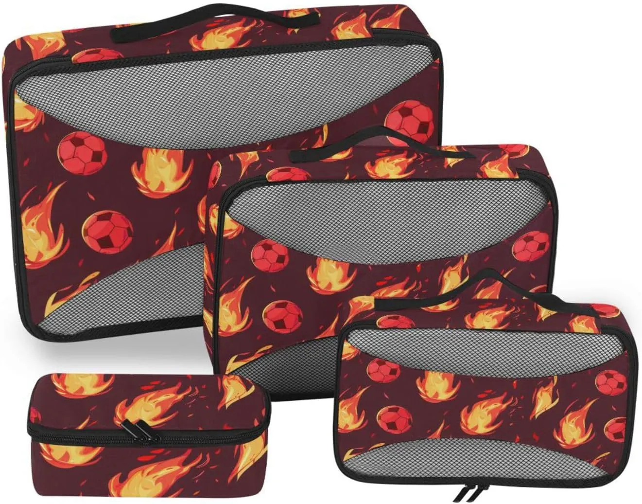 4 Pcs set organizer for closet Mesh Travel Essentials Football Flame Football Splash lightweight cubes for diaper bag