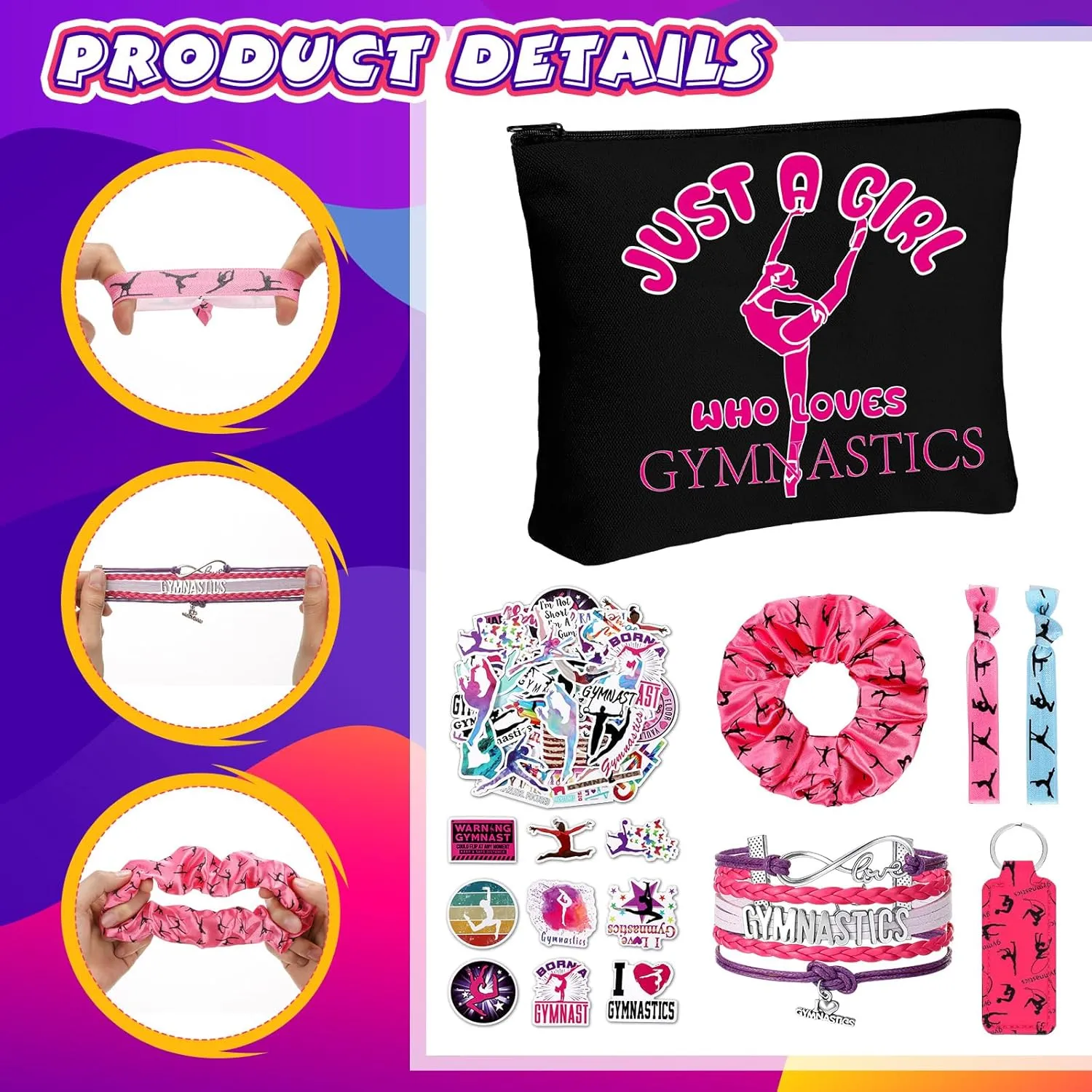 56 Pcs Sport Inspirational Gifts for Women Cosmetic Bag Purse Accessories for Players Teams Stuff Birthday Gifts Sport Party Favors(Classic Gymnastics,Rose Red)