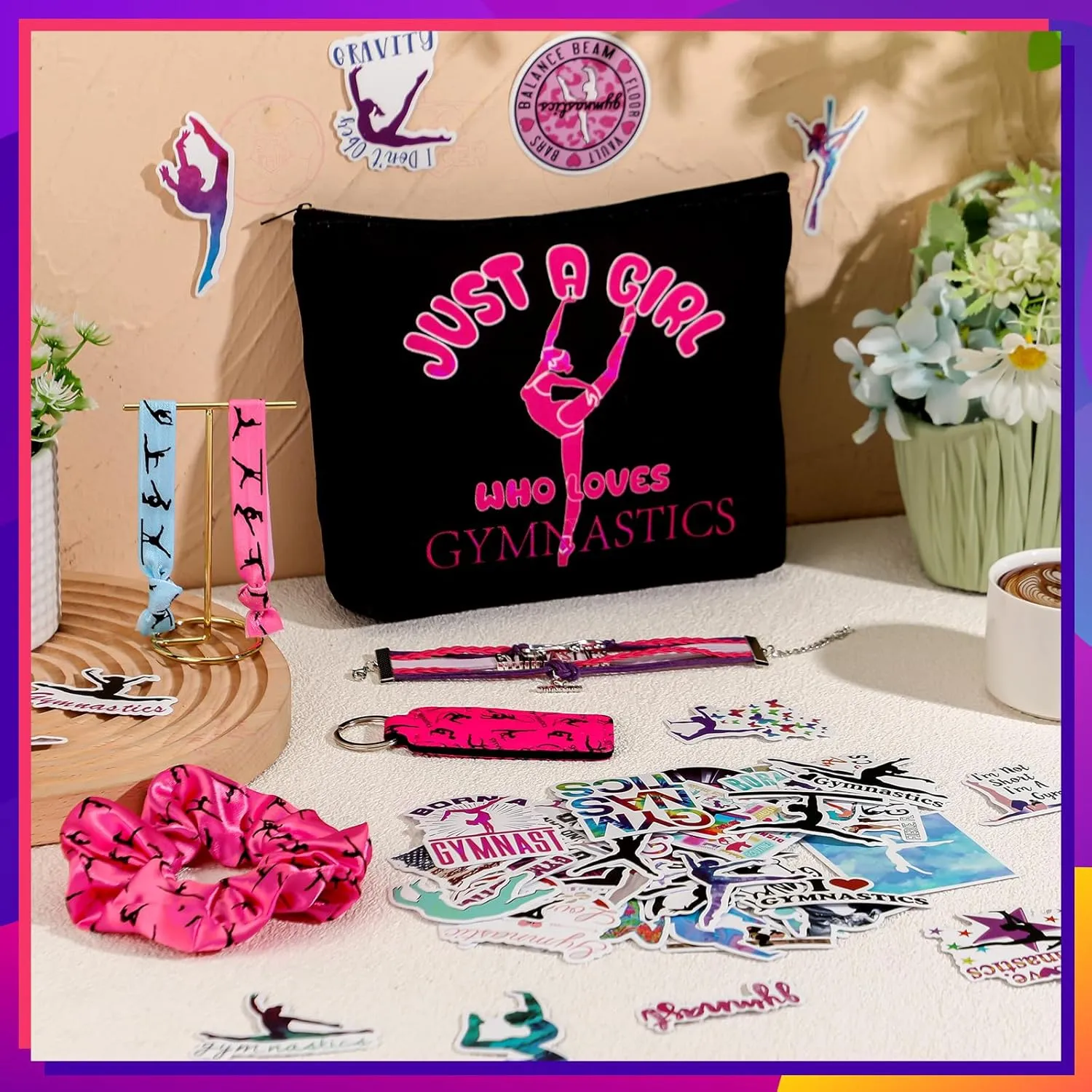 56 Pcs Sport Inspirational Gifts for Women Cosmetic Bag Purse Accessories for Players Teams Stuff Birthday Gifts Sport Party Favors(Classic Gymnastics,Rose Red)