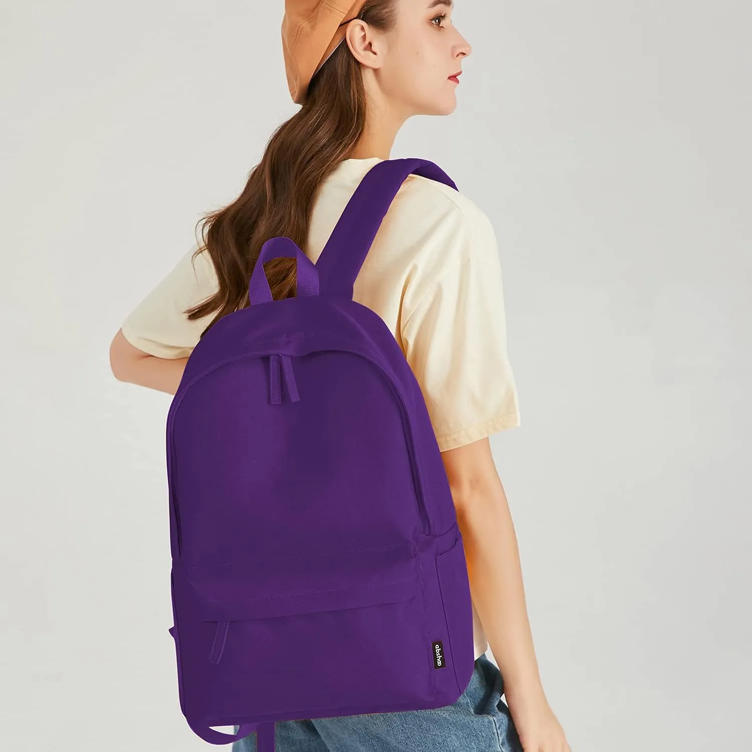 abshoo Lightweight Casual Unisex Backpack for School Solid Color Boobags (Purple)