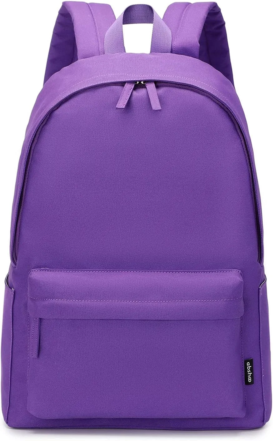 abshoo Lightweight Casual Unisex Backpack for School Solid Color Boobags (Purple)