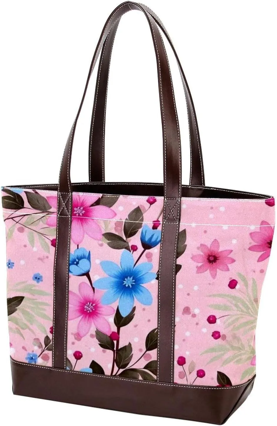 Aesthetic Colored Flowers-1384 Tote Bags Durable Leather Canvas Purses and Handbags for Women Top Handle Shoulder Satchel Hobo Bags