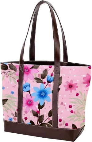 Aesthetic Colored Flowers-1384 Tote Bags Durable Leather Canvas Purses and Handbags for Women Top Handle Shoulder Satchel Hobo Bags