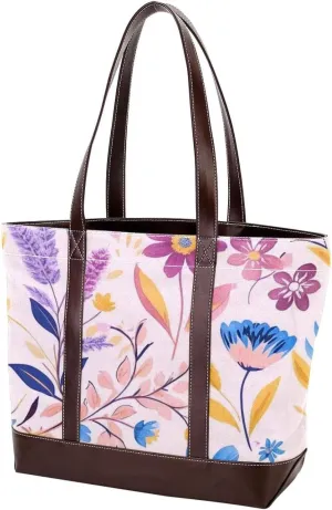 Aesthetic Colored Flowers-1387 Tote Bags Durable Leather Canvas Purses and Handbags for Women Top Handle Shoulder Satchel Hobo Bags