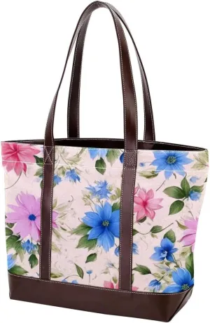 Aesthetic Colored Flowers-1399 Tote Bags Durable Leather Canvas Purses and Handbags for Women Top Handle Shoulder Satchel Hobo Bags