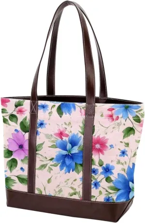 Aesthetic Colored Flowers-1402 Tote Bags Durable Leather Canvas Purses and Handbags for Women Top Handle Shoulder Satchel Hobo Bags