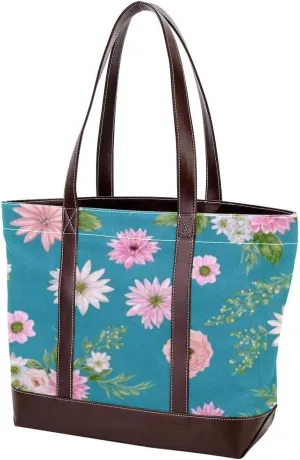 Aesthetic Colored Flowers-1465 Tote Bags Durable Leather Canvas Purses and Handbags for Women Top Handle Shoulder Satchel Hobo Bags
