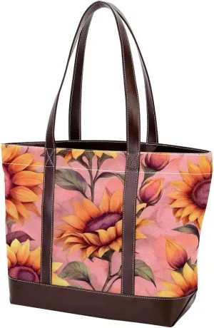 Aesthetic Sunflower-334 Tote Bags Durable Leather Canvas Purses and Handbags for Women Top Handle Shoulder Satchel Hobo Bags
