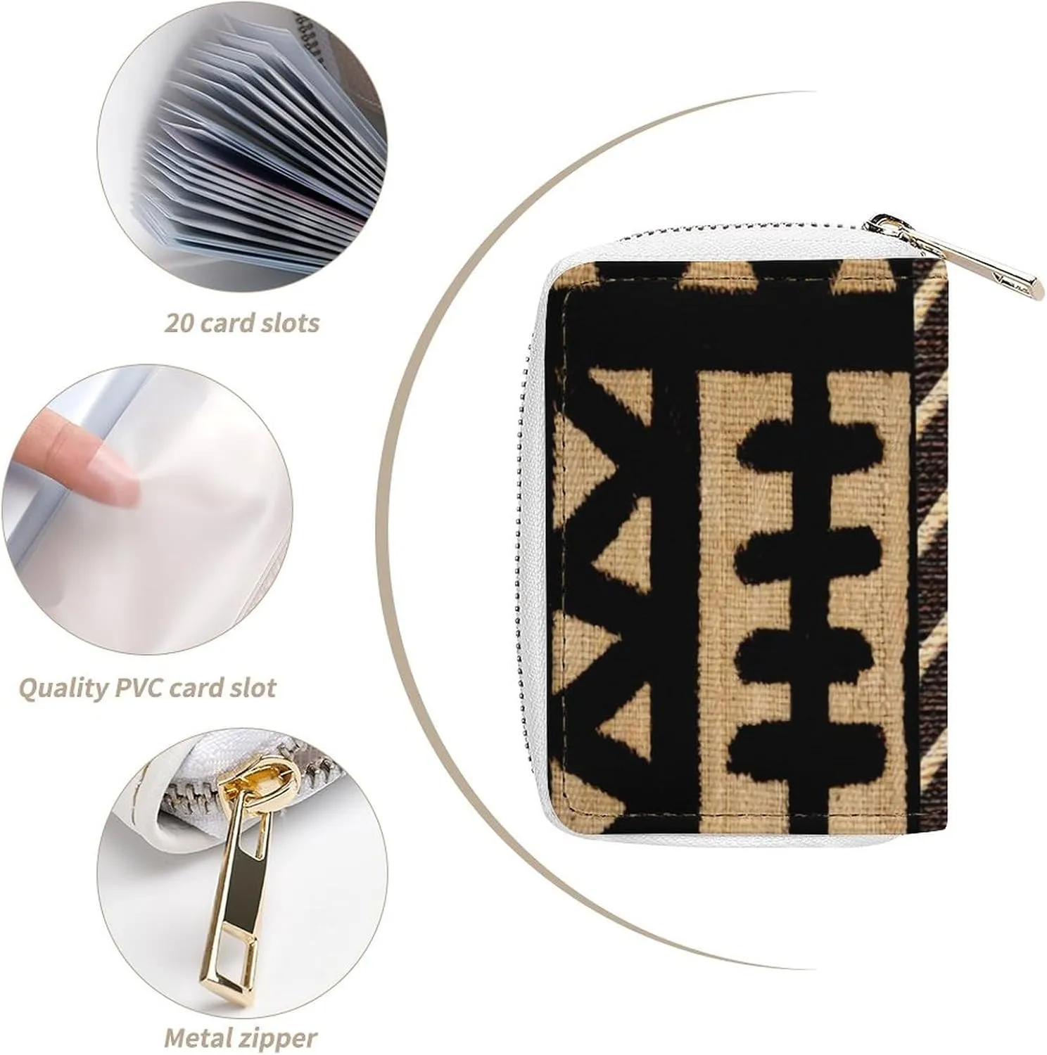 African Mud Cloth Print Portable And Compact Leather Card Bag