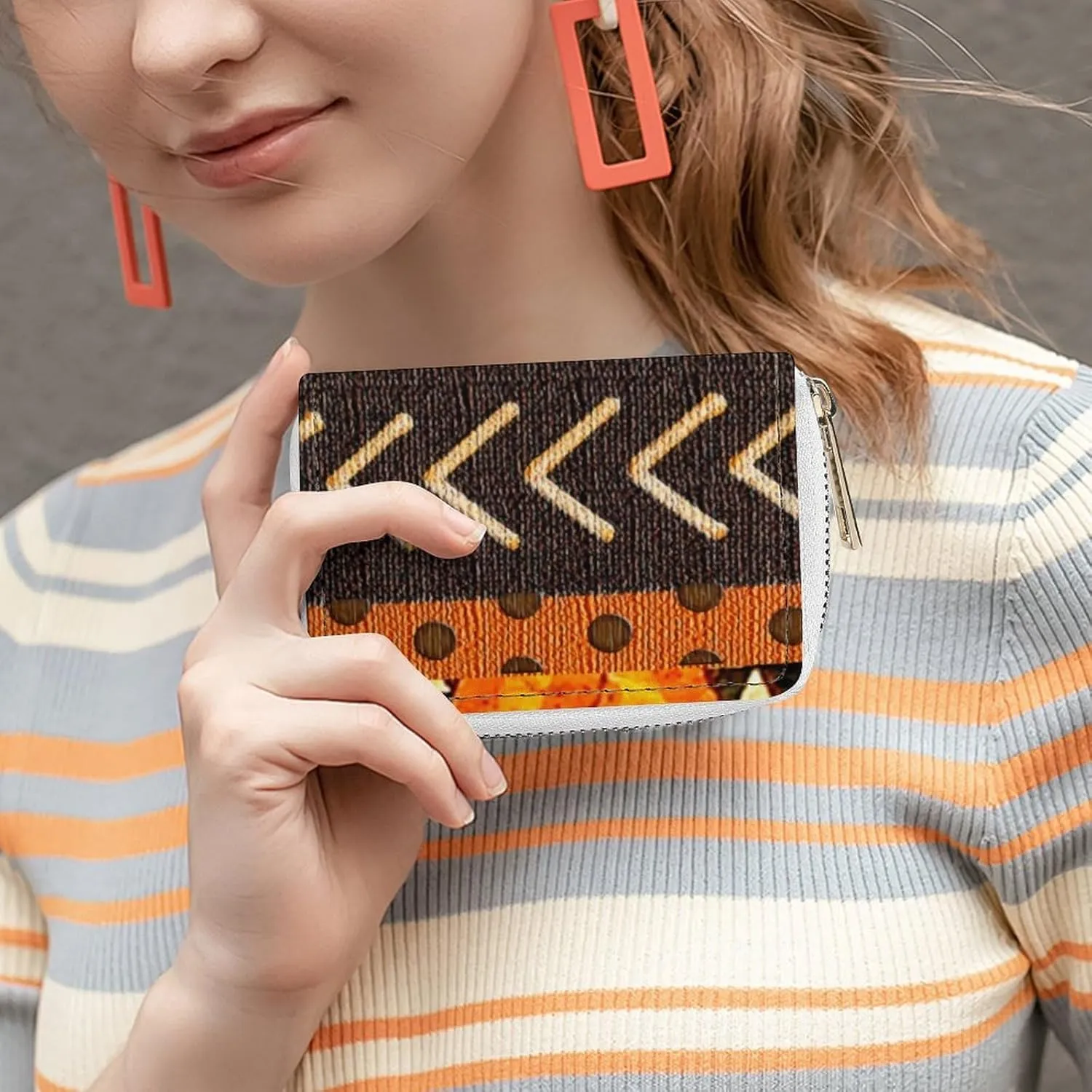 African Mud Cloth Print Portable And Compact Leather Card Bag