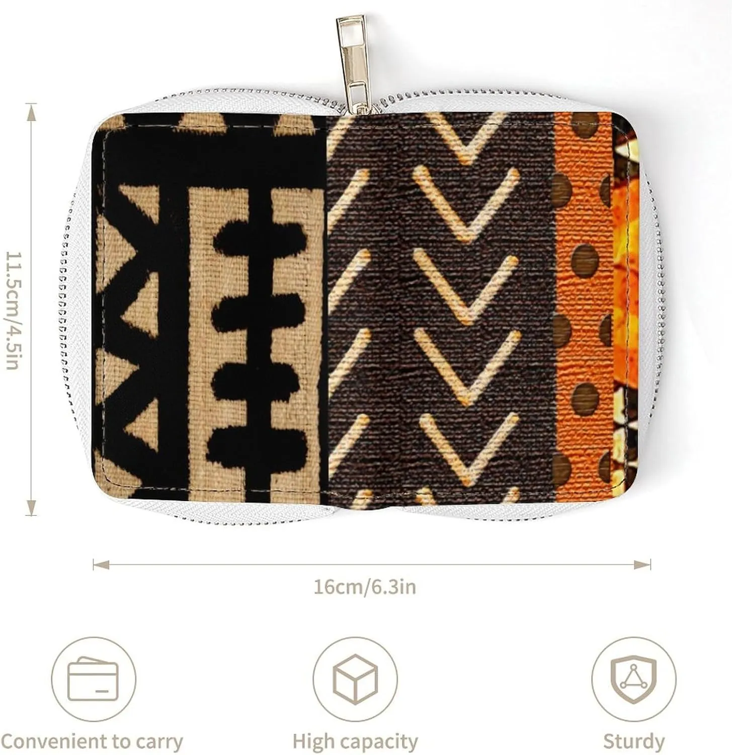 African Mud Cloth Print Portable And Compact Leather Card Bag