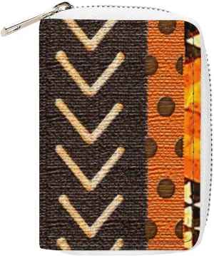African Mud Cloth Print Portable And Compact Leather Card Bag