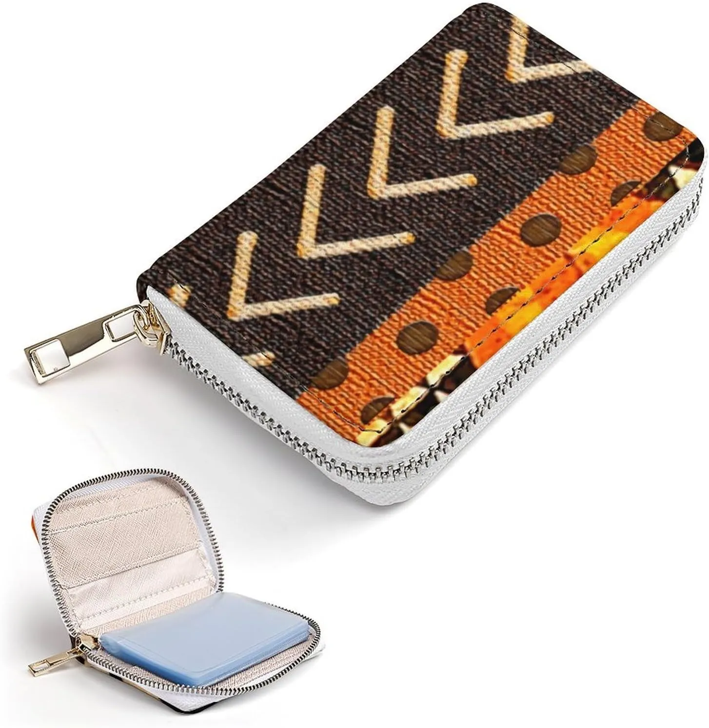 African Mud Cloth Print Portable And Compact Leather Card Bag