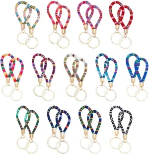 AHANDMAKER 26 Pcs Boho Keychain with Gold Keyring, 13 Colors Ethnic Style Cloth Keychain, Handmade Wristlet Keychain for Women Men Summer Festival Handbag Wallet Purse
