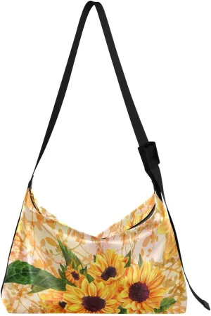 ALAZA Vibrant Yellow Sunflower Floral Womens Tote Bag Leather Shoulder Bag For Women Men Large Hobo Cross Body Bags Handbag