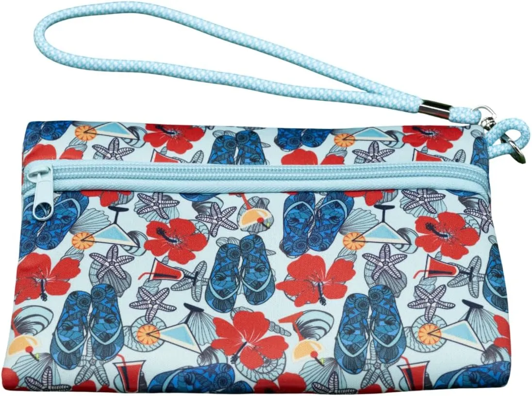 Aloha Time Wristlet - Neoprene Pouch with Vibrant Tropical Aloha Design, Secure Blue Zipper & Detachable Handle - Perfect for Keys, Makeup