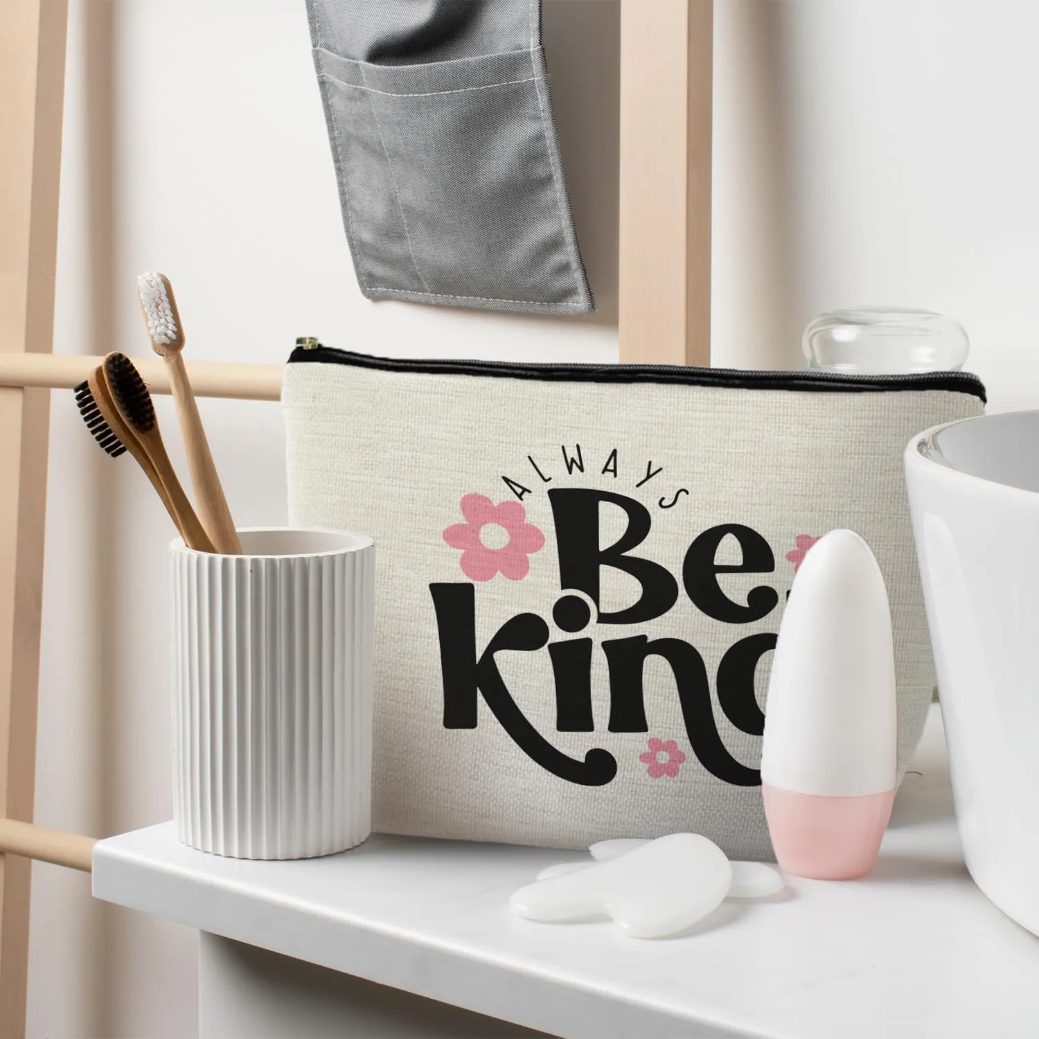 Always Be Kind Floral Makeup Bag, Inspirational Gifts for Women, Motivational Quote Cosmetic Bag Travel Toiletry Bag, Cute Floral Makeup Pouch, Kindness Gifts for Friends Family Loved Ones