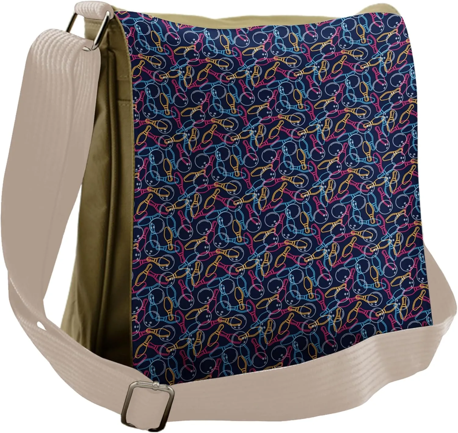 Ambesonne Bowling Messenger Bag, Vibrant Color Outlines, Unisex Cross-body
