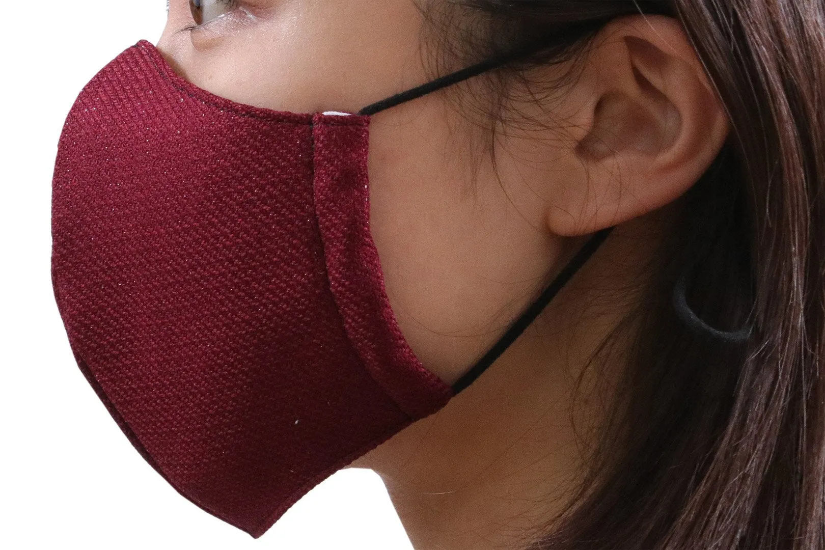 【Archive】Reusable Easy Breathe Cotton Glitter Color Cloth Face Mask - Deep Wine Medium