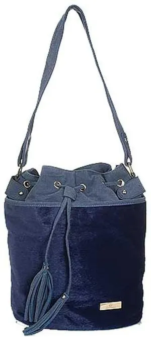 Aryana Adi-12-Bl Chic Blue Drawstring Bucket Style Zip Closure Womens Handbag