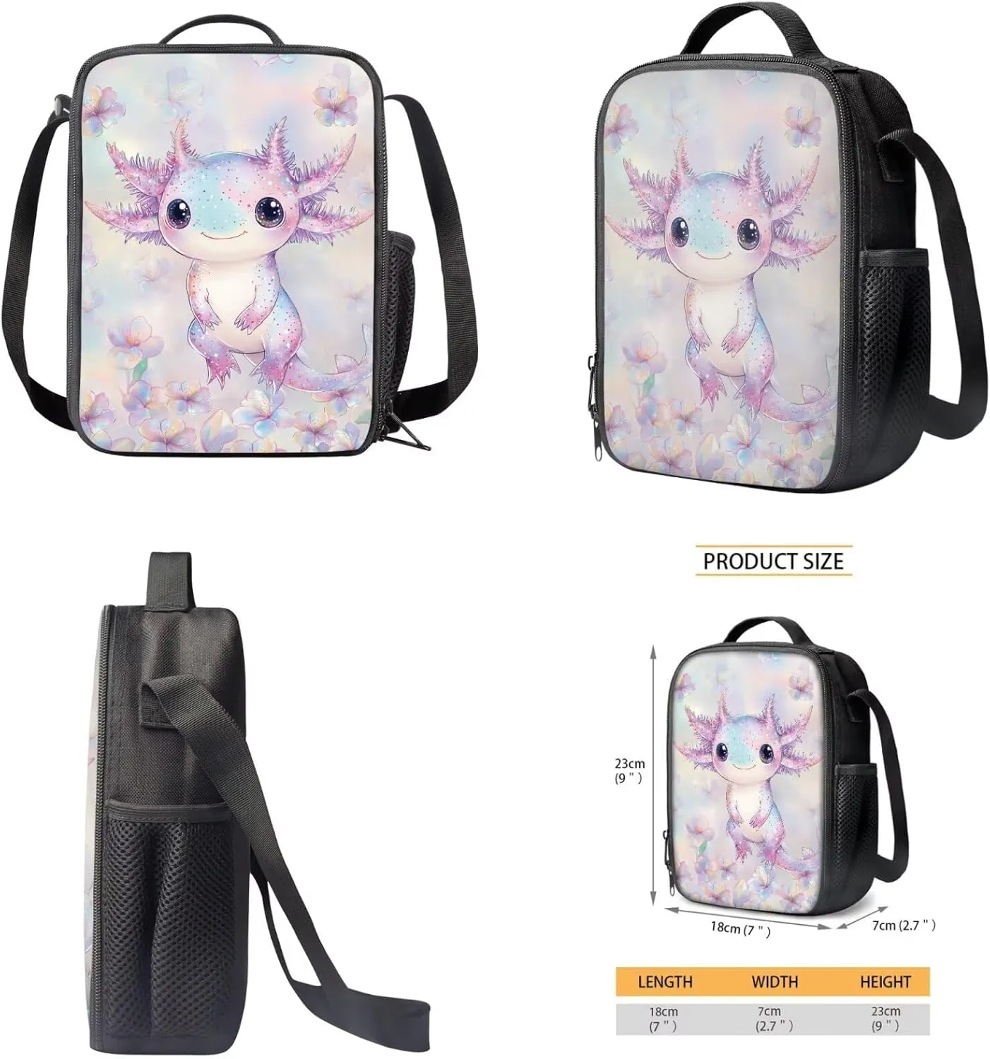 Axolotl Backpack for Girls 4 in 1 Bookbag with Lunch Box Ages 10-12 Spacious Versatile 4th Grade School Bag for Kindergarten Elementary Mochilas Para Nias