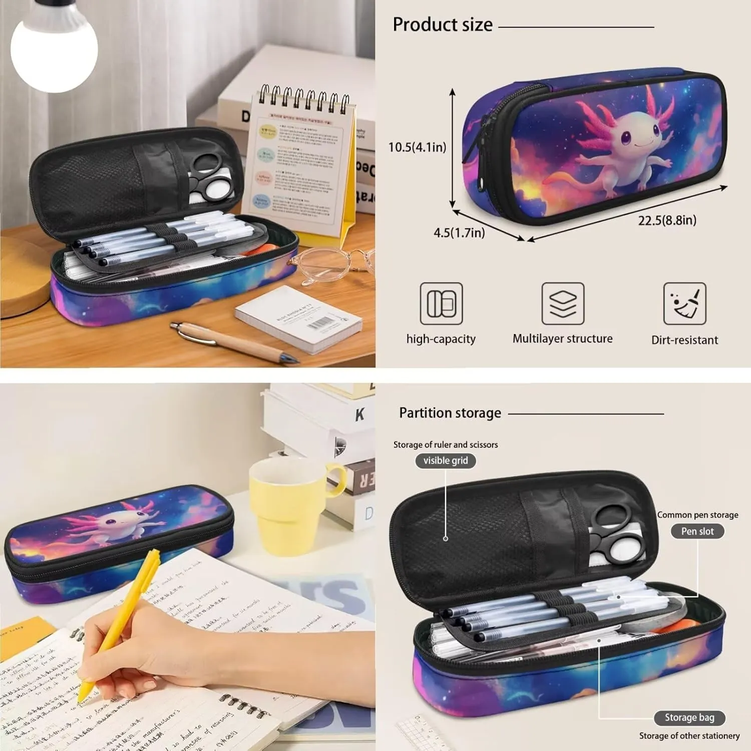 Axolotl Backpack with Lunchbox Kawaii Personalized Bookbag for Girls Portable Purple Insulated Lunch Bag with Handle Versatile School Knapsack Set of 3