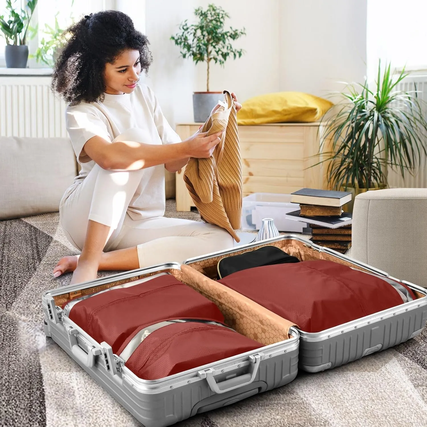 Barn Red Travel Packing Bags Foldable Suitcase Organizer Bags Set Packing Organizers for Luggage