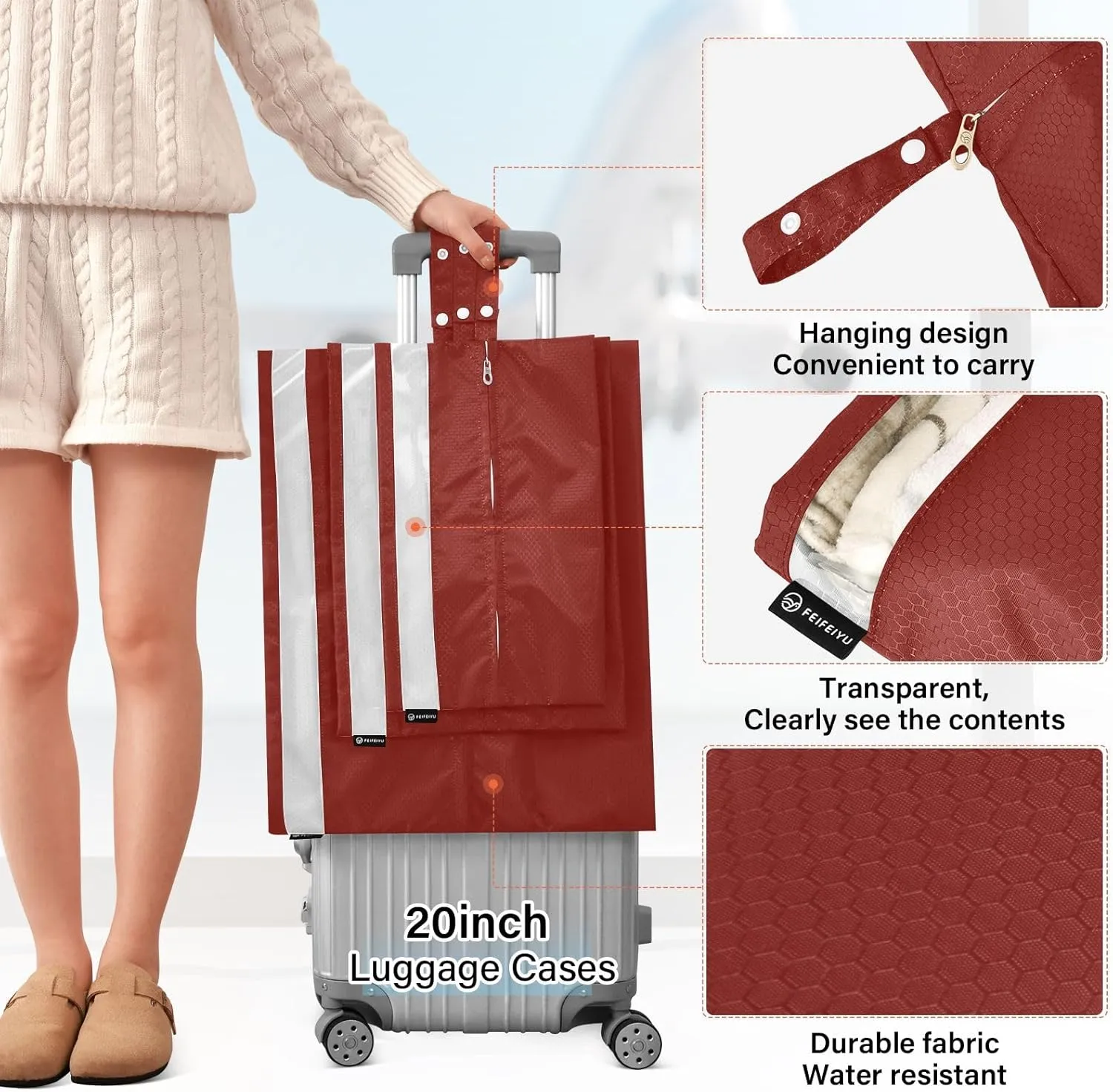 Barn Red Travel Packing Bags Foldable Suitcase Organizer Bags Set Packing Organizers for Luggage