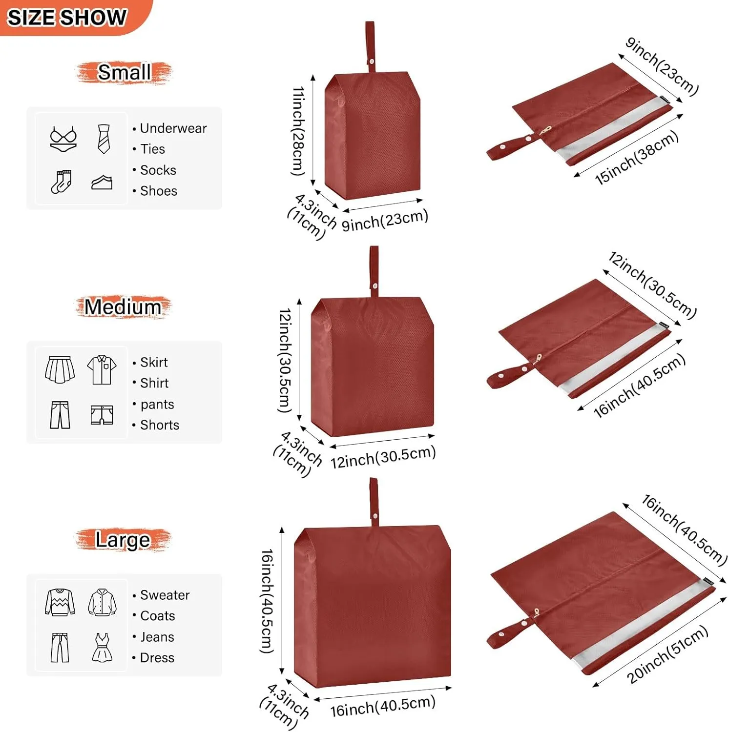 Barn Red Travel Packing Bags Foldable Suitcase Organizer Bags Set Packing Organizers for Luggage