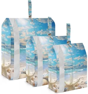 Beach Starfish Packing Cubes Set of 3, Lightweight Travel Luggage Organizers Foldable Bags for Easy Packing and Organization