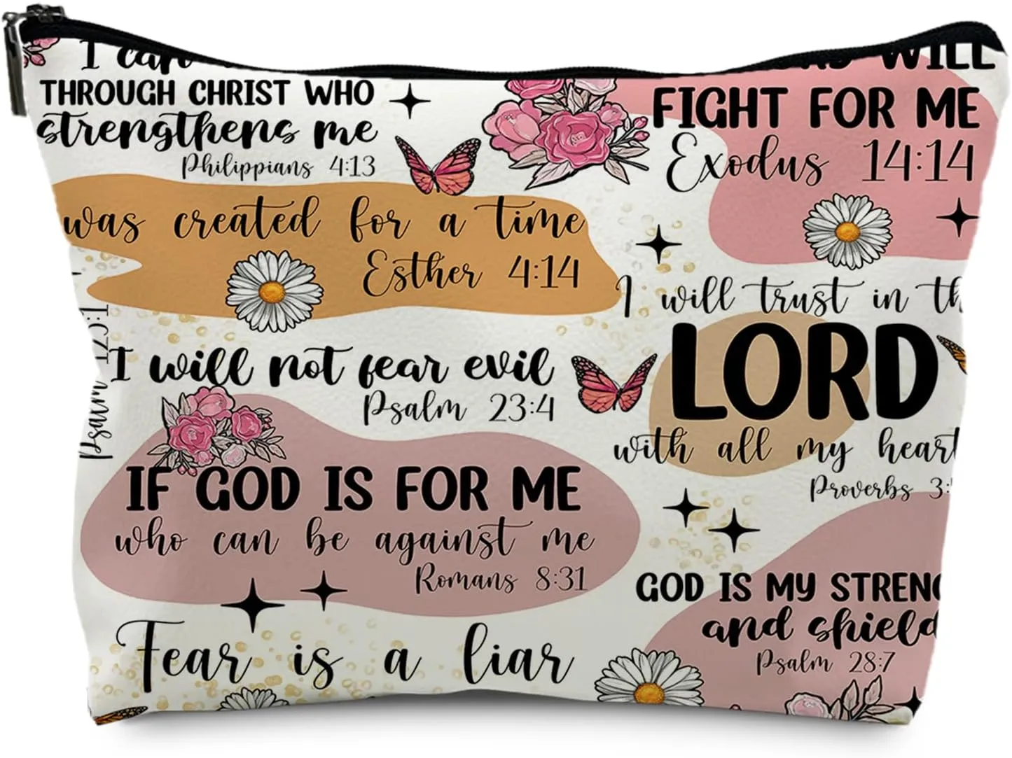 Bible Christian Makeup Bag, Scripture Cosmetic Leather Bag Pouch, Christian Gifts for Women Faith, Bible Verse Gifts, Religious Christian Gifts for Women(PU)