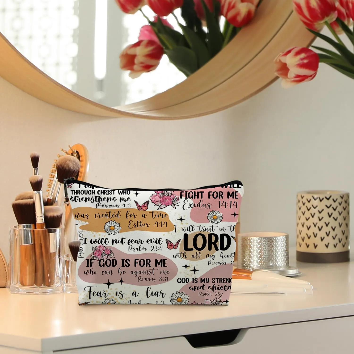 Bible Christian Makeup Bag, Scripture Cosmetic Leather Bag Pouch, Christian Gifts for Women Faith, Bible Verse Gifts, Religious Christian Gifts for Women(PU)