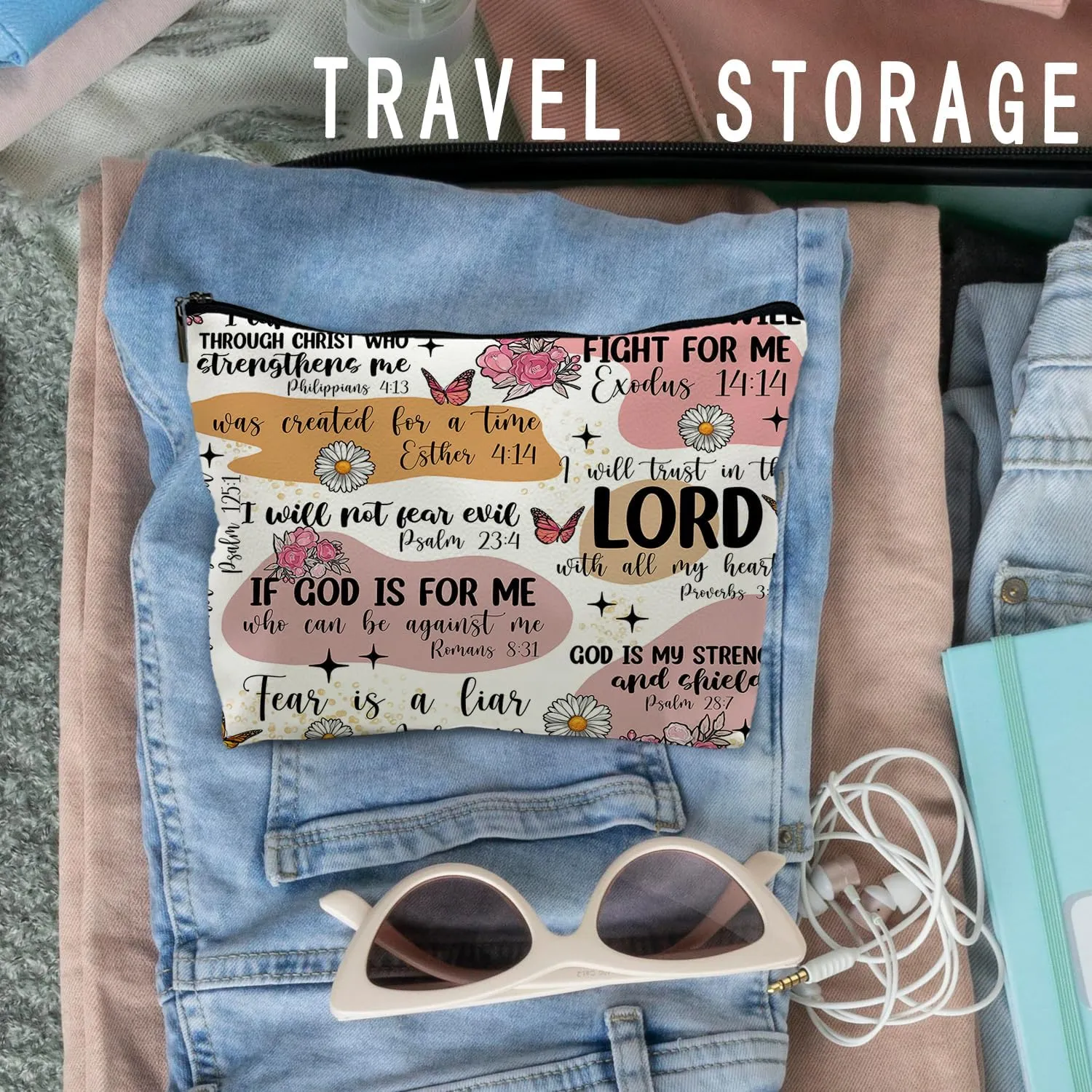 Bible Christian Makeup Bag, Scripture Cosmetic Leather Bag Pouch, Christian Gifts for Women Faith, Bible Verse Gifts, Religious Christian Gifts for Women(PU)