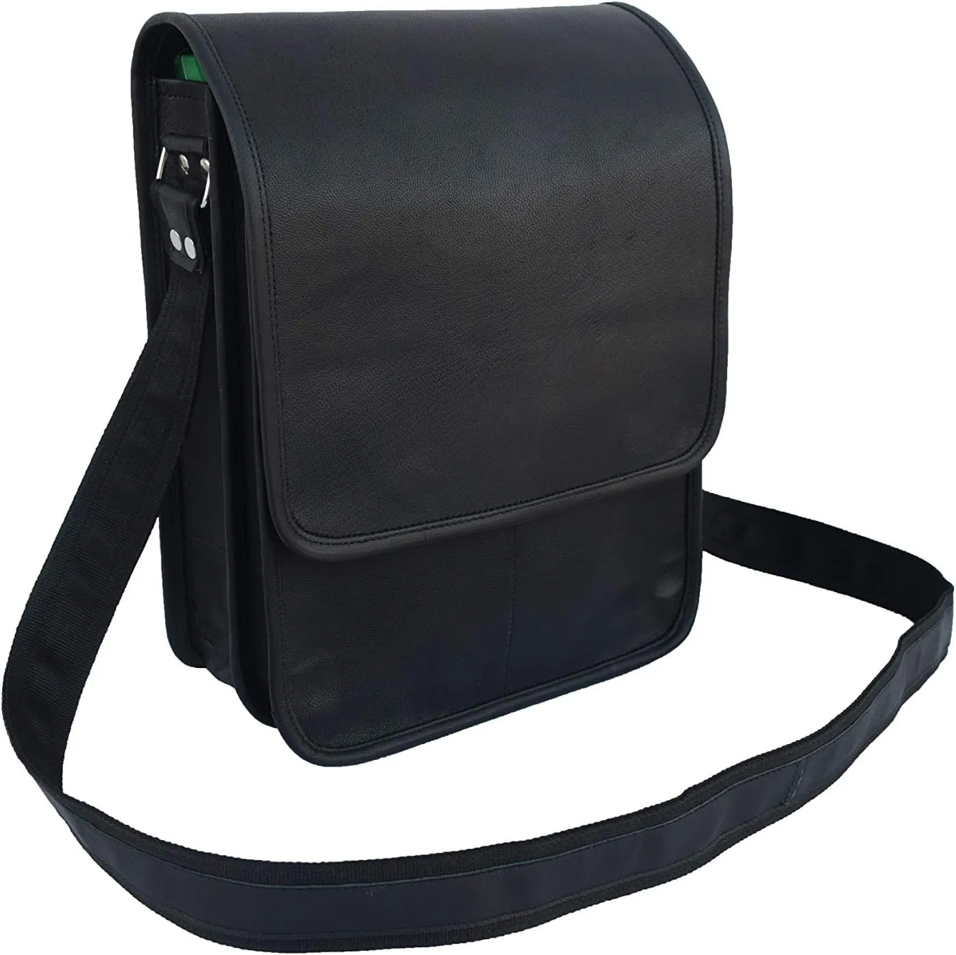 Black Leather Crossbody Messenger Bag Fits iPad/Tab Mini, Men Women Teens Satchel Handbag Sling Bags, 11 Inch Small