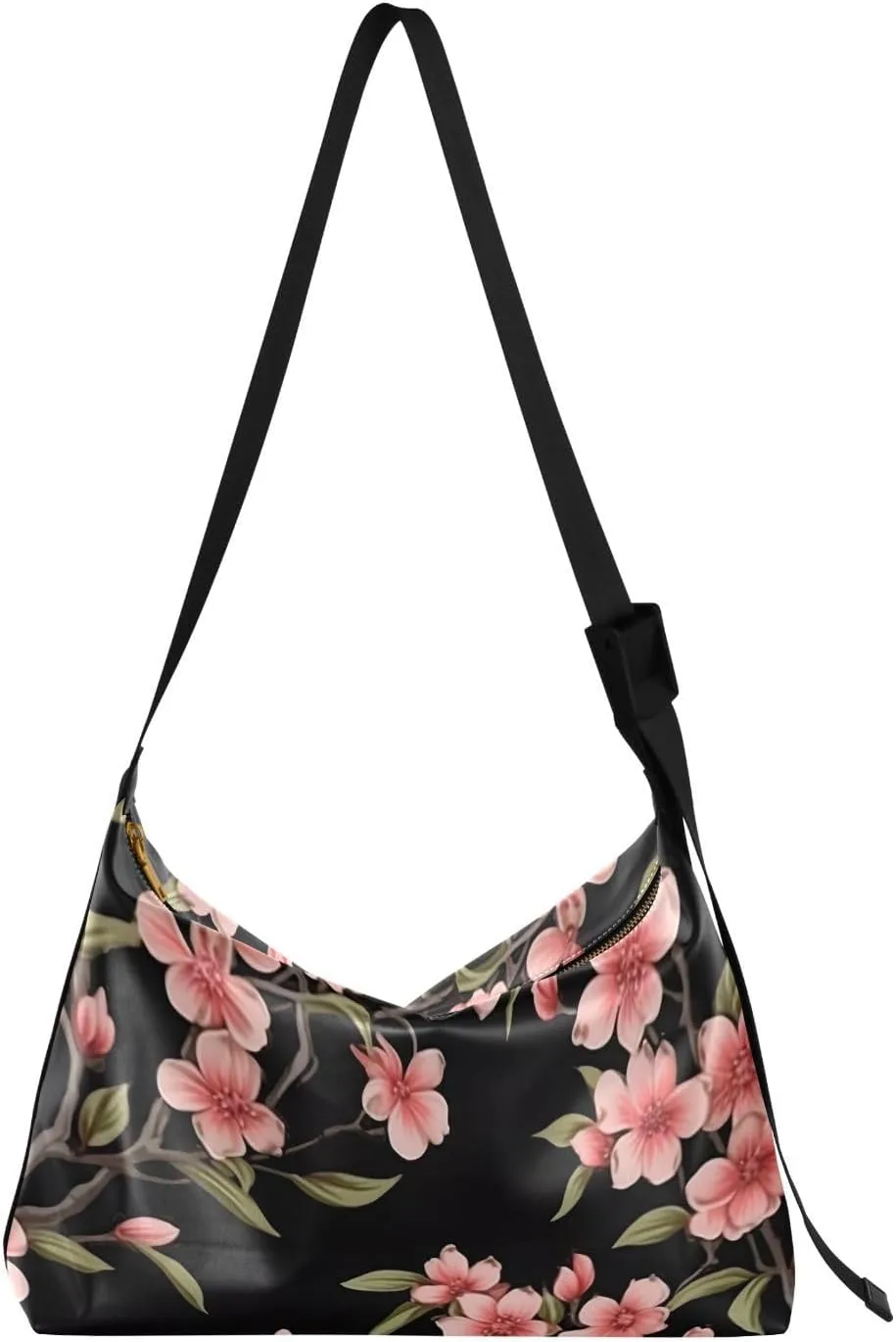 Black Red Flowers Tote Bag for Women Large Hobo Bags Leather Crossbody Bags Tote Handbags with Adjustable Strap for Travel Men