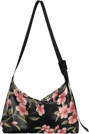 Black Red Flowers Tote Bag for Women Large Hobo Bags Leather Crossbody Bags Tote Handbags with Adjustable Strap for Travel Men