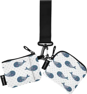 Blue Chic Cute Little Whale Mini Zip Around Wristlet keychain Wallet for Women with Detachable Dual Pouch Wristlet Portable wallet Coin Purse