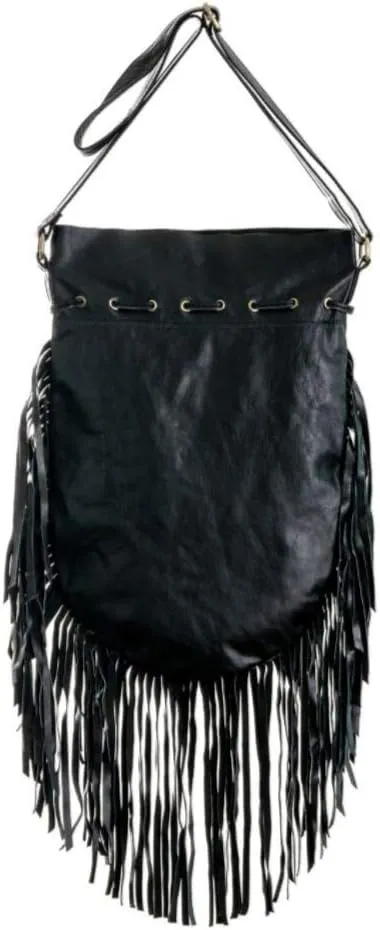 Boho Bag Round L | Real Leather | Fringe Purse | Bohemian Bags