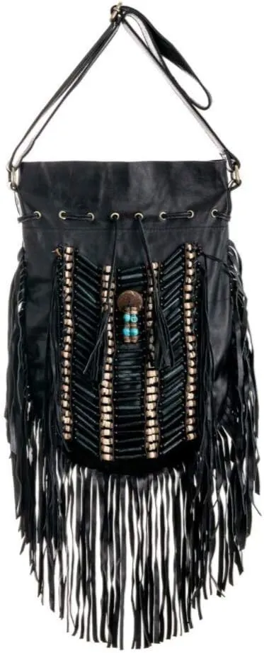 Boho Bag Round L | Real Leather | Fringe Purse | Bohemian Bags